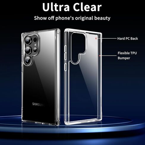Designed for Samsung Galaxy S24 Ultra Case, Transparent Slim Shockproof Protective Cover Anti-Scratch Hard PC Back & Flexible Bumper Phone Case for Samsung S24 Ultra 6.8 inch, Clear in Saudi Arabia