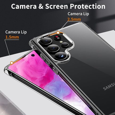 Designed for Samsung Galaxy S24 Ultra Case, Transparent Slim Shockproof Protective Cover Anti-Scratch Hard PC Back & Flexible Bumper Phone Case for Samsung S24 Ultra 6.8 inch, Clear in Saudi Arabia