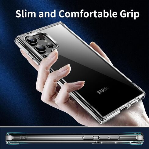 Designed for Samsung Galaxy S24 Ultra Case, Transparent Slim Shockproof Protective Cover Anti-Scratch Hard PC Back & Flexible Bumper Phone Case for Samsung S24 Ultra 6.8 inch, Clear in Saudi Arabia