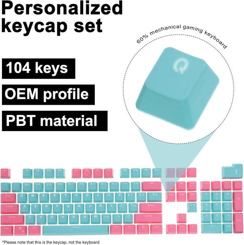 MECCANIXITY 104 Key PBT Keycap Set OEM Profile Double Shot 60% for 61/68/87/98/100/104 Keys Mechanical Keyboard Layout, Turquoise & Pink in Saudi Arabia