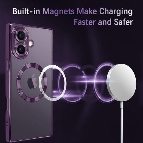 ZIYE Clear Magnetic Case for iPhone 16 Case [Compatible with MagSafe] Luxury Slim Soft Shockproof Support Wireless Charging Phone Cover for Women Girls Girly-Purple in Kuwait