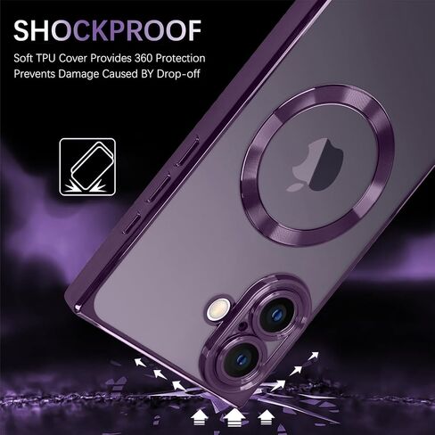 ZIYE Clear Magnetic Case for iPhone 16 Case [Compatible with MagSafe] Luxury Slim Soft Shockproof Support Wireless Charging Phone Cover for Women Girls Girly-Purple in Kuwait