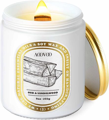 AOOVOO Scented Candles for Home Scented, Wood Wicked Candles Christmas Birthday Gifts for Women Mom Men, Natural Soy Candle | Rose & Sandalwood Candle, White Jar - 9oz in Saudi Arabia