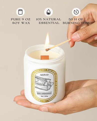 AOOVOO Scented Candles for Home Scented, Wood Wicked Candles Christmas Birthday Gifts for Women Mom Men, Natural Soy Candle | Rose & Sandalwood Candle, White Jar - 9oz in Saudi Arabia