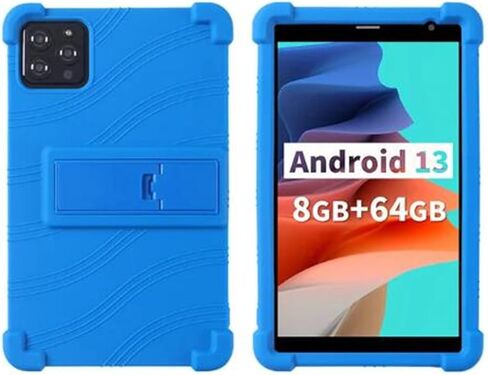 Case for PRITOM B8 Tablet 8 inch Silicone Shockproof Kids Friendly Stand Rubber Shell Soft Protective Cover (Blue) in Saudi Arabia