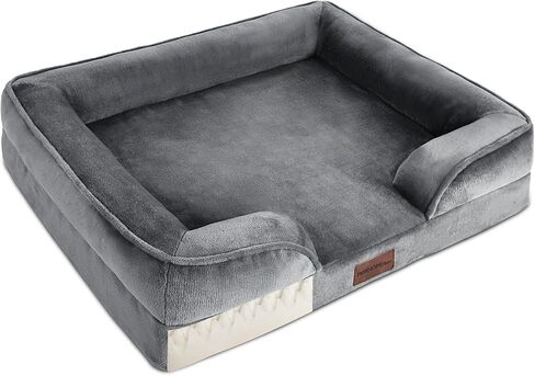 Orthopedic Dog Bed,Supportive Memory Foam Waterproof Dog Sofa with Removable Washable Cover and Nonskid Bottom,Soft Pet Bed with Zipper and Bolster (Navy,Large) in Saudi Arabia