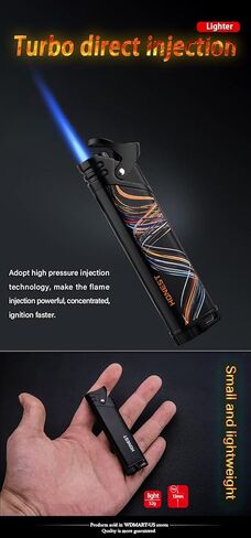 ولاعات قابلة للنفخ مقاومة للرياح WDMART-US - ولاعات غاز البيوتان المعدنية - ولاعات حقن مباشر توربو - صغيرة ومحمولة - تناسب علبة السجائر • مناسبة للأنشطة الخارجية (أسود) in Kuwait