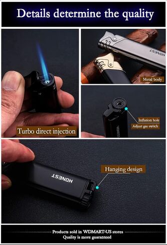 ولاعات قابلة للنفخ مقاومة للرياح WDMART-US - ولاعات غاز البيوتان المعدنية - ولاعات حقن مباشر توربو - صغيرة ومحمولة - تناسب علبة السجائر • مناسبة للأنشطة الخارجية (أسود) in Kuwait