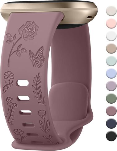 AK Floral Engraved Band Compatible with Fitbit Sense 2 / Sense Bands/Fitbit Versa 4 / Versa 3 Bands Women Men, Soft Sport Replacement Wristbands for Fitbit Sense 2 / Sense/Versa 4 / Versa 3 Smart Watch in Kuwait