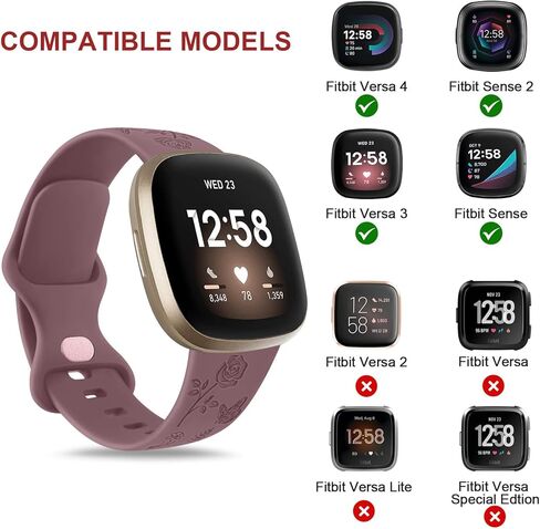 AK Floral Engraved Band Compatible with Fitbit Sense 2 / Sense Bands/Fitbit Versa 4 / Versa 3 Bands Women Men, Soft Sport Replacement Wristbands for Fitbit Sense 2 / Sense/Versa 4 / Versa 3 Smart Watch in Kuwait