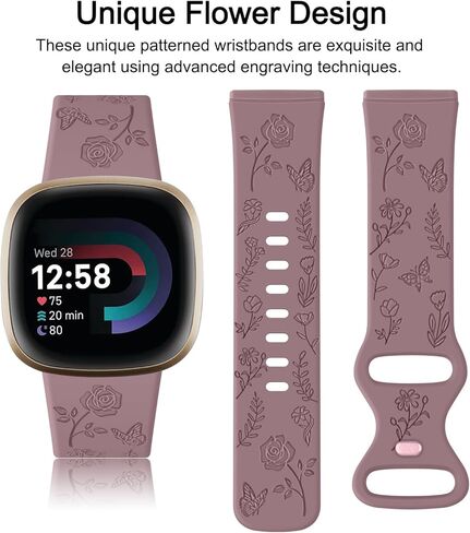 AK Floral Engraved Band Compatible with Fitbit Sense 2 / Sense Bands/Fitbit Versa 4 / Versa 3 Bands Women Men, Soft Sport Replacement Wristbands for Fitbit Sense 2 / Sense/Versa 4 / Versa 3 Smart Watch in Kuwait