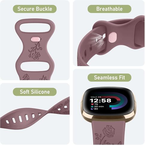 AK Floral Engraved Band Compatible with Fitbit Sense 2 / Sense Bands/Fitbit Versa 4 / Versa 3 Bands Women Men, Soft Sport Replacement Wristbands for Fitbit Sense 2 / Sense/Versa 4 / Versa 3 Smart Watch in Kuwait