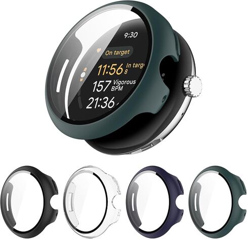 4 Pack Hard PC Screen Protector Case Compatible with Google Pixel Watch 3 45mm, with 9H Tempered Glass Screen Protector, Slim Cover for Pixel Watch 3 45mm (2024) in Kuwait