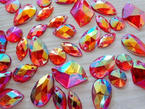 300pcs Mixed Shape Size Purple AB Colour Crystal sew on Rhinestones Acryl Loose Beads Hand Sewing Strass (red,Blue) (Pink) in Saudi Arabia