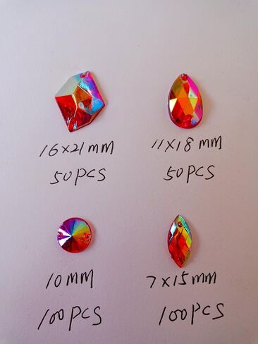 300pcs Mixed Shape Size Purple AB Colour Crystal sew on Rhinestones Acryl Loose Beads Hand Sewing Strass (red,Blue) (Pink) in Saudi Arabia