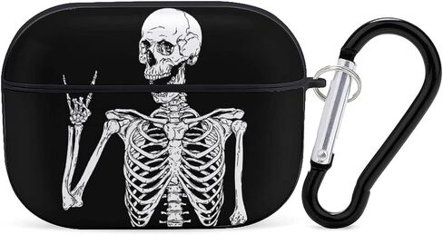 Rock and Roll Skeleton Skull Boho Hippie Pattern Compatible with Airpods Pro Case Cover with Keychain Headphone Cover Unisex Shockproof Protective Wireless Charging Headset Accessories in Saudi Arabia