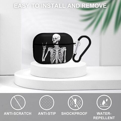 Rock and Roll Skeleton Skull Boho Hippie Pattern Compatible with Airpods Pro Case Cover with Keychain Headphone Cover Unisex Shockproof Protective Wireless Charging Headset Accessories in Saudi Arabia