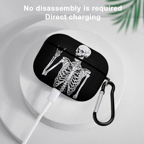 Rock and Roll Skeleton Skull Boho Hippie Pattern Compatible with Airpods Pro Case Cover with Keychain Headphone Cover Unisex Shockproof Protective Wireless Charging Headset Accessories in Saudi Arabia