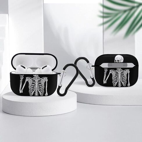 Rock and Roll Skeleton Skull Boho Hippie Pattern Compatible with Airpods Pro Case Cover with Keychain Headphone Cover Unisex Shockproof Protective Wireless Charging Headset Accessories in Saudi Arabia