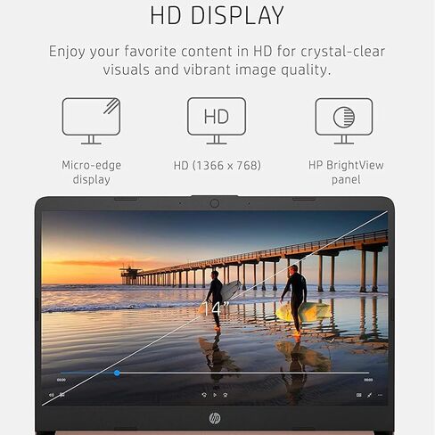 HP 14 Laptop 2024 Newest, 14" HD Display, Intel Celeron N4120, 8GB RAM, 192GB Storage(128GB eMMC+ 64GB SD Card), 1 Year Microsoft 365, WiFi, Windows 11 Home in S Mode, with 32GB USB Flash Drive in Saudi Arabia