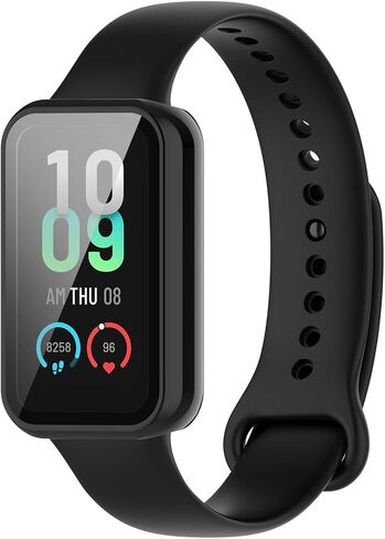 Compatible for Amazfit Band 7 Case with Built-in Tempered Glass Screen Protector, Full Coverage Hard PC Ultra-Thin Protective Cover for Amazfit Band 7 Accessories (Black&Black) in Saudi Arabia