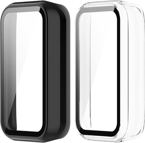 Compatible for Amazfit Band 7 Case with Built-in Tempered Glass Screen Protector, Full Coverage Hard PC Ultra-Thin Protective Cover for Amazfit Band 7 Accessories (Black&Black) in Saudi Arabia
