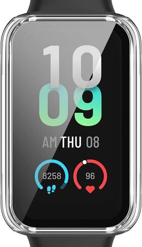 Compatible for Amazfit Band 7 Case with Built-in Tempered Glass Screen Protector, Full Coverage Hard PC Ultra-Thin Protective Cover for Amazfit Band 7 Accessories (Black&Black) in Saudi Arabia