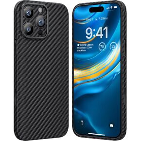 memumi Real Aramid Fiber for iPhone 16 Pro Case, [NO-case Feeling] Durable Sturdy Aramid Fiber with 0.5mm Slim Case for iPhone 16 Pro Thin and Minimalist in Carbon Fiber Design, Grey Black