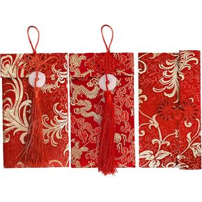 6 pcs Embroidered Red Envelopes, UNIIDECO Chinese Lunar New Year Lai Si Envelope Honhbao, Angpao Gift Wrap Bags Red Lucky Money Pockets for Spring Festival Wedding Birthday, Traditional Decoration