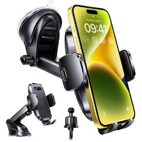 URBANITE 【2024 Newest 3in1 Car Phone Holder Mount【Upgraded Super Suction】 Dashboard Phone Holder, Universal Cell Phone Holder Car Dash Windshield Air Vent Stand for iPhone 15 14 13