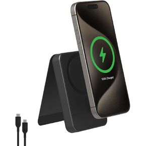 mophie Snap+ Powerstation Mini with Stand - 5000mAh,15W Qi2 Magnetic Wireless Charger, Portable, Compatible with MagSafe & Qi-Enabled Smartphones, with Kickstand, USB C to USB C Cable Included, Black