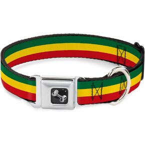Buckle-Down Seatbelt Buckle Dog Collar - Rasta - 1" Wide - Fits 15-26" Neck - Large