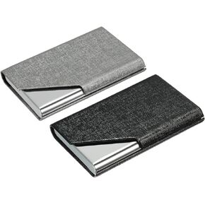 YOKIVE 2 Pcs Business Card Holder, Pocket Business Card Case Flip Slim with PU Leather Keep Cards Organized Great for Office, Home (Gold&Brown, 3.74-Inch)