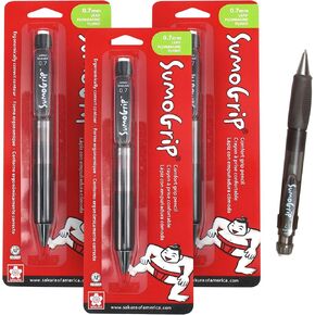 SAKURA SumoGrip Pencil with Comfort Grip - 0.9 mm Ergonomic Mechanical Pencil - Clear - 3 Pack
