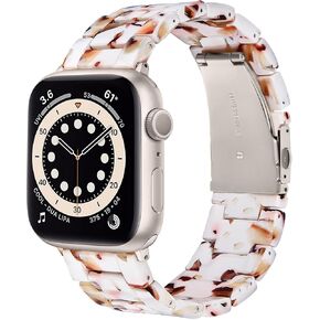 Fashion Resin Apple Watch Bands, Lightweight Apple Watch Series 9/8/7 Band Starlight Stainless Steel Buckle Apple Watch Strap Compatible iWatch Series SE/6/5/4/3/2/1