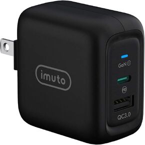 شاحن USB C شاحن حائط سريع بقدرة 65 وات، PD3.0 وGaN Tech بمنفذين من النوع C + محول طاقة USB شاحن سفر مدمج قابل للطي