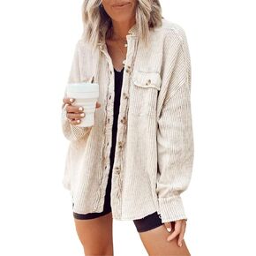 utcoco Women's Casual Waffle Knit Shacket Jacket Loose Fit Long Sleeve Button Down Shirt Shacket Top in Saudi Arabia