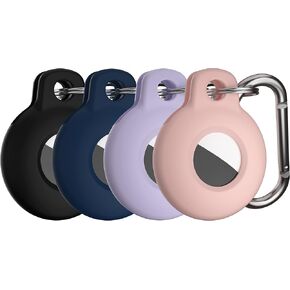 [4 Pack] Koaichi Compatible with AirTag Case, Scratch-Resistant, Easy to Carry, Silicone Protective Cover with Carabiner - Black