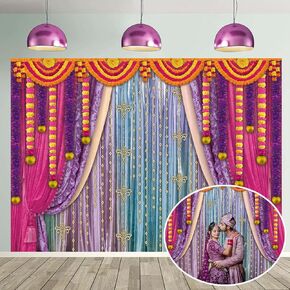 Indian Traditional Backdrop 8x6FT Hindu Boho Curtain Marigold Indian Deepavali Diwali Photo Background Festival of Lights Party Decoration Supplies