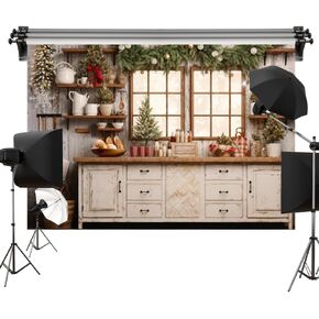 Kate 10x8ft/3x2.5m Christmas Backdrop Kitchen Rustic Style Photo Background Photography Studio Props