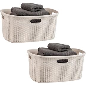 Mind Reader Basket Collection, Laundry Basket, 40 Liter (10kg/22lbs) Capacity, Cut Out Handles, Ventilated, Set of 2, Black in Kuwait