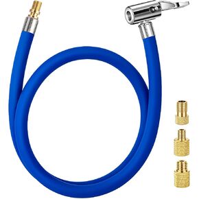 LUMITECO Upgraded Lengthened Tire Inflator Hose Adapter &Converting Nuts, Lock On Air Chuck with Hose and Tire Schrader Valve Fine Thread, for tire pump's Twist On Convert to Lock On Connection