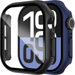 Fullife 2 Pack Compatible with Apple Watch Series 10 Case 46mm for Men Women, Hard PC Case with Tempered Glass Apple Watch Screen Protector for 42mm 46mm iWatch 10 Cover (46mm, Black/Black)