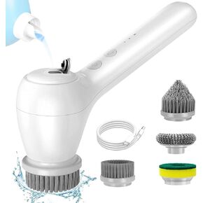 Electric Spin Scrubber, Cordless Electric Cleaning Brush with Auto Detergent Dispenser and 4 Replaceable Brush Heads, 2 Adjustable Speeds Handheld Power Shower Scrub Brush for Bathroom, Bathtub,Tile