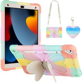 WESADN for iPad 9th Generation Case 8th 7th Gen 10.2 inch with Kickstand Lanyard Keychain Pencil Holder Rugged Heavy Duty Case for Girls Kids Tablet Cover for iPad 2021 2020 2019 10.2'' Rose Gold