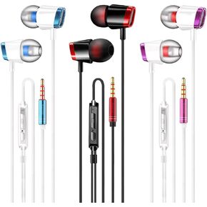 Kamon 4 Pack Earbuds Headphones with Remote & Mic, Earphones Wired Stereo in-Ear Bass for iPhone, Android, Smartphones, iPod, iPad, MP3, Fits All 3.5mm Interface (K4)