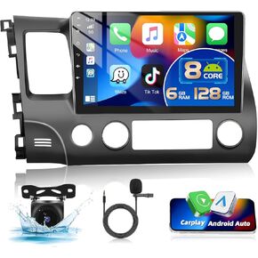 Podofo [2G+64G] 8 Core Car Stereo for Honda Civic 2006-2011 Wireless Carplay Android Auto Bluetooth 10.1" Touch Screen Car Audio Radio with GPS Navigation WiFi FM RDS Mirror Link Backup Camera