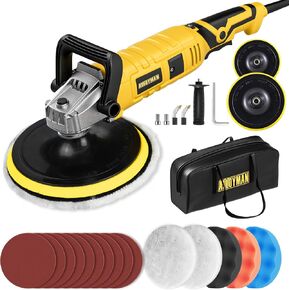 Alloyman Buffer Polisher, 1200W 7 Inch/6 Inch Car Polisher Set, 7 Variable Speed 600-3000 RPM, Car Polishers and Buffers with Detachable Handle for Car, Boat Sanding, Polishing, Waxing