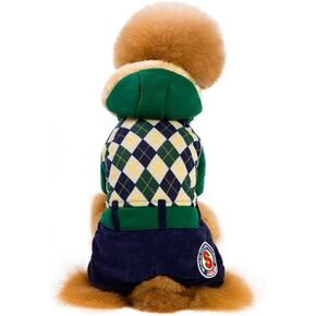 Autumn and Winter Add Fluff Warm Checkered Coat Plush Four Legged Dog Clothes Grid Apparel for Small to Medium Bichon Frise Schnauzer Poodle Teddy Dog (Large, Green)