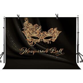 Golden Mask Backdrop 9x6ft Shining Retro Golden Mask Masquerade Ball Black Photography Background Mardi Gras Masquerade Carnival Party Banner LYST1097
